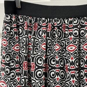 Vintage Ruby Rd Women's Sz 12 Maxi Skirt Red Black White Geo Print Elastic Waist